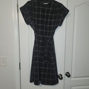 Calvin Klein Black Checkered Midi Dress